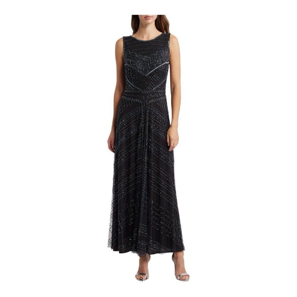 Pisarro Nights Sleeveless Beaded Black Special Occasion‎ Maxi Gown Dress Size 6